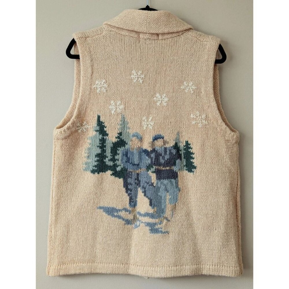 Eddie Bauer Legends Wool Vest Cardigan Sweater Women's Hockey Mom Beige Size M